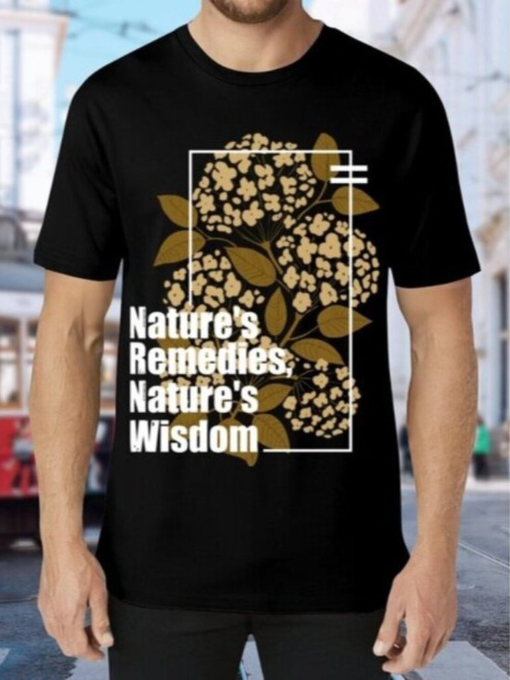 Black Graphic T-Shirt with Floral Design